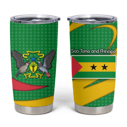 Sao Tome and Principe National Emblem Tumbler Cup Green Yellow Flag Pattern - African Pride