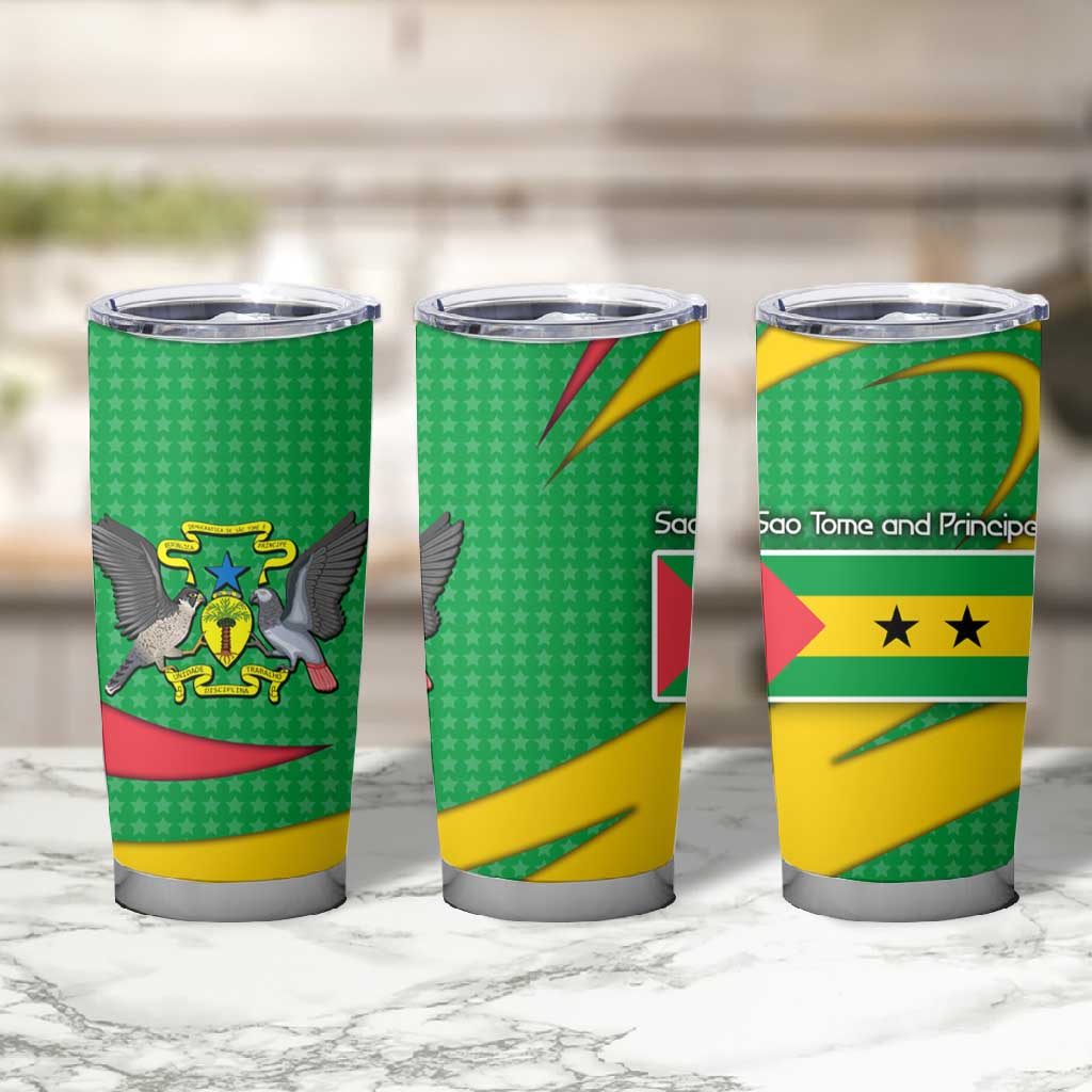 Sao Tome and Principe National Emblem Tumbler Cup Green Yellow Flag Pattern - African Pride