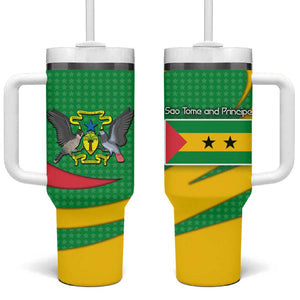 Sao Tome and Principe National Emblem Tumbler With Handle Green Yellow Flag Pattern - African Pride