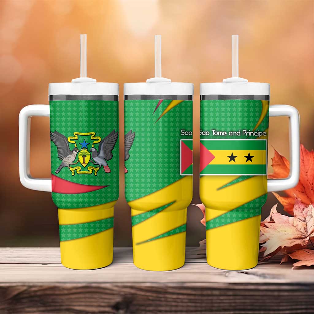 Sao Tome and Principe National Emblem Tumbler With Handle Green Yellow Flag Pattern - African Pride