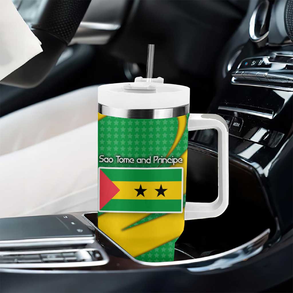 Sao Tome and Principe National Emblem Tumbler With Handle Green Yellow Flag Pattern - African Pride