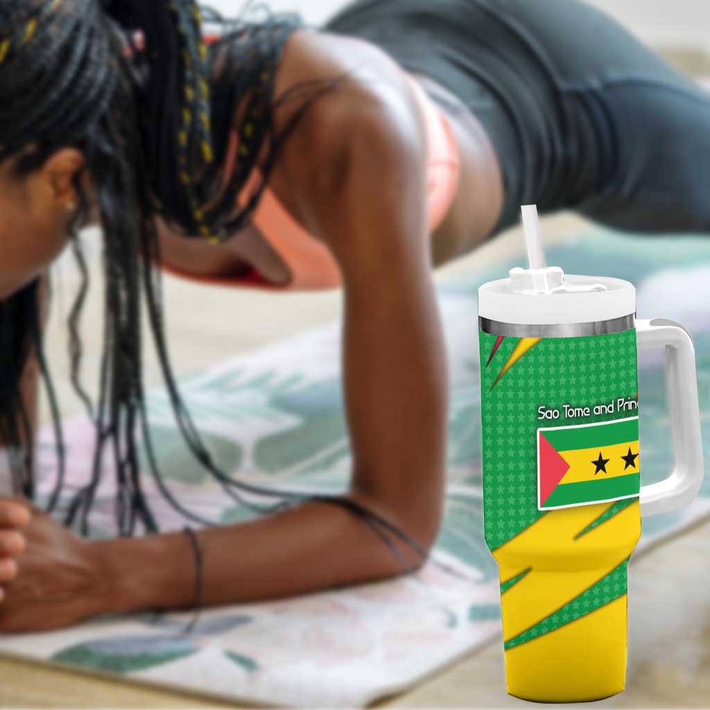 Sao Tome and Principe National Emblem Tumbler With Handle Green Yellow Flag Pattern - African Pride
