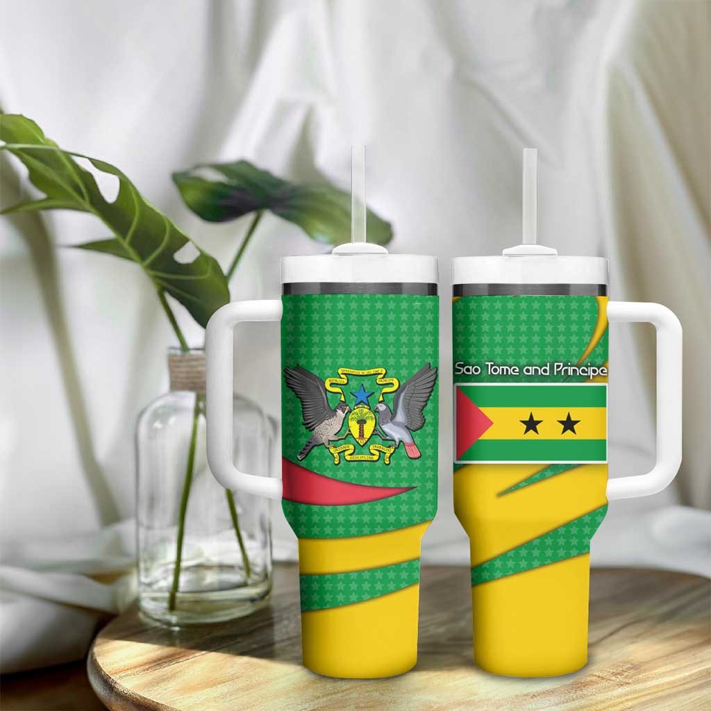 Sao Tome and Principe National Emblem Tumbler With Handle Green Yellow Flag Pattern - African Pride