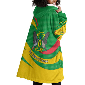 Sao Tome and Principe National Emblem Wearable Blanket Hoodie Green Yellow Flag Pattern - African Pride