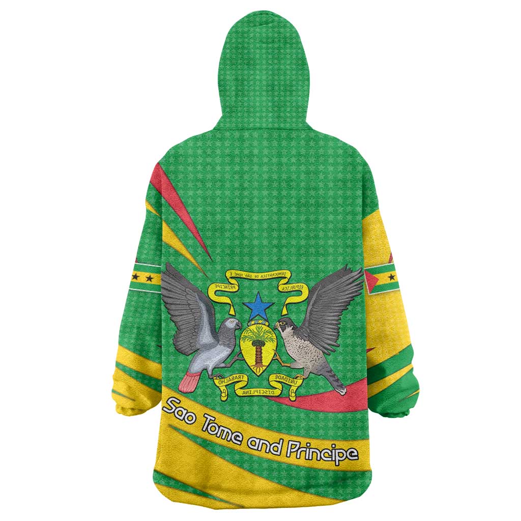 Sao Tome and Principe National Emblem Wearable Blanket Hoodie Green Yellow Flag Pattern - African Pride