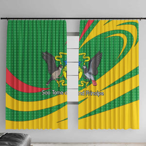 Sao Tome and Principe National Emblem Window Curtain Green Yellow Flag Pattern - African Pride