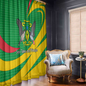 Sao Tome and Principe National Emblem Window Curtain Green Yellow Flag Pattern - African Pride