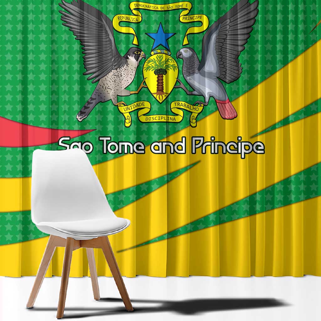 Sao Tome and Principe National Emblem Window Curtain Green Yellow Flag Pattern - African Pride