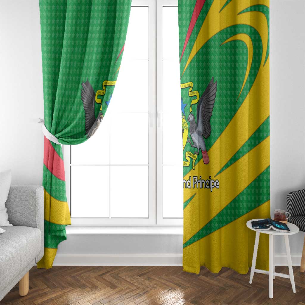 Sao Tome and Principe National Emblem Window Curtain Green Yellow Flag Pattern - African Pride