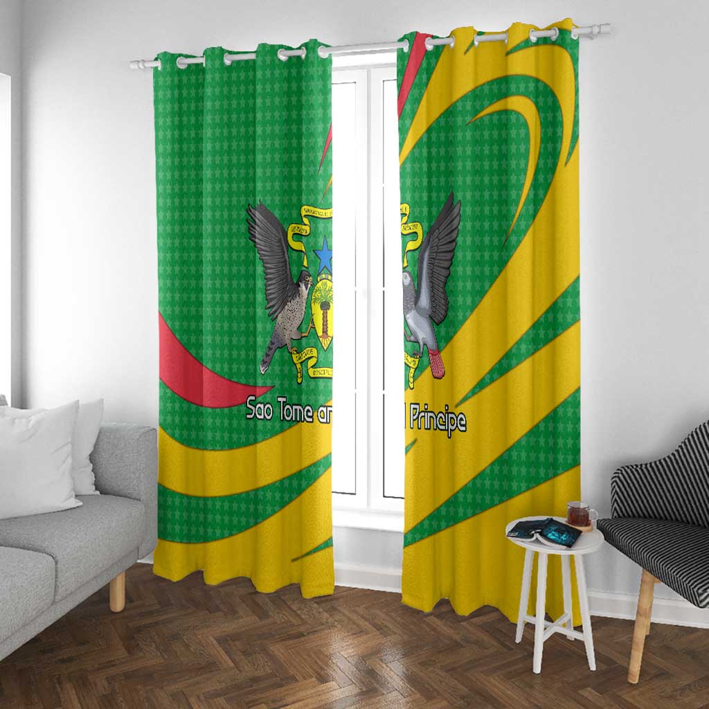 Sao Tome and Principe National Emblem Window Curtain Green Yellow Flag Pattern - African Pride
