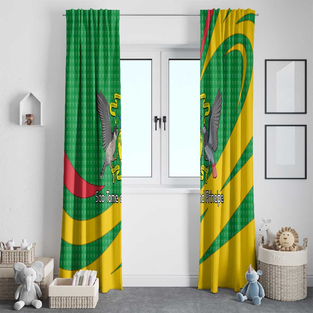 Sao Tome and Principe National Emblem Window Curtain Green Yellow Flag Pattern - African Pride