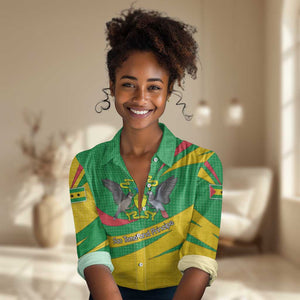 Sao Tome and Principe National Emblem Women Casual Shirt Green Yellow Flag Pattern - African Pride