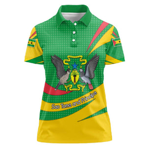 Sao Tome and Principe National Emblem Women Polo Shirt Green Yellow Flag Pattern - African Pride