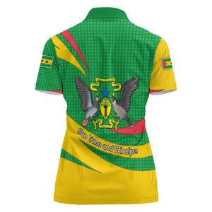 Sao Tome and Principe National Emblem Women Polo Shirt Green Yellow Flag Pattern - African Pride