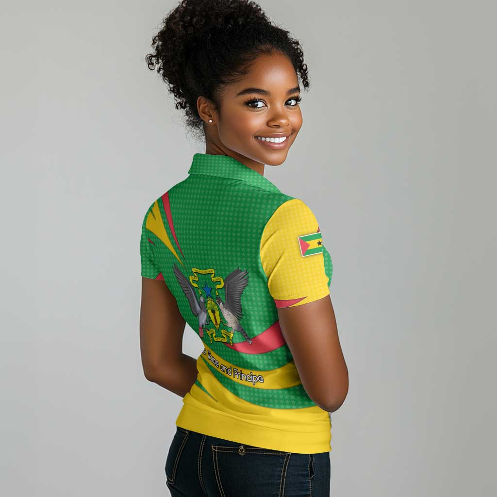 Sao Tome and Principe National Emblem Women Polo Shirt Green Yellow Flag Pattern - African Pride