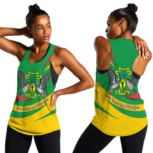 Sao Tome and Principe National Emblem Women Racerback Tank Green Yellow Flag Pattern - African Pride