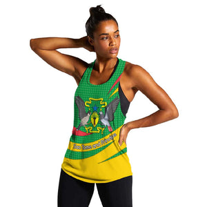Sao Tome and Principe National Emblem Women Racerback Tank Green Yellow Flag Pattern - African Pride