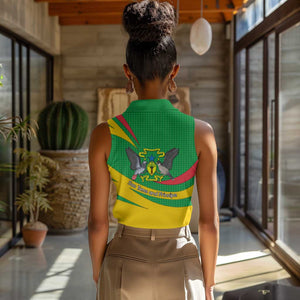 Sao Tome and Principe National Emblem Women Sleeveless Polo Shirt Green Yellow Flag Pattern - African Pride