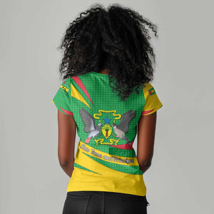 Sao Tome and Principe National Emblem Women V-Neck T-Shirt Green Yellow Flag Pattern - African Pride