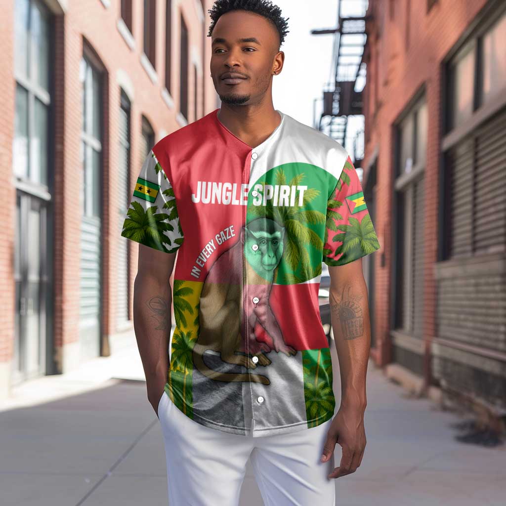 Jungle Spirit Monkey Baseball Jersey Sao Tome and Principe Tropical Flag Color - African Pride