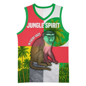 Jungle Spirit Monkey Basketball Jersey Sao Tome and Principe Tropical Flag Color - African Pride