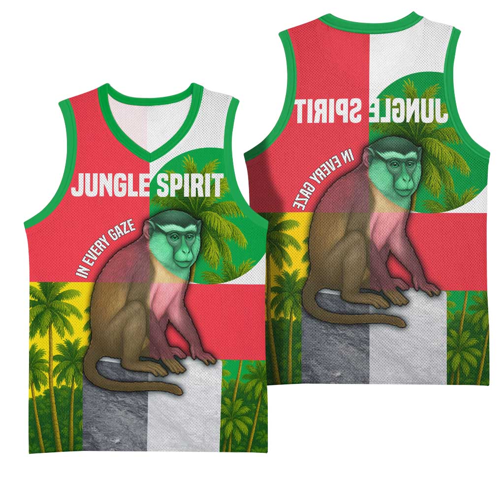 Jungle Spirit Monkey Basketball Jersey Sao Tome and Principe Tropical Flag Color - African Pride