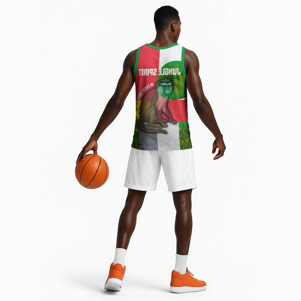 Jungle Spirit Monkey Basketball Jersey Sao Tome and Principe Tropical Flag Color - African Pride