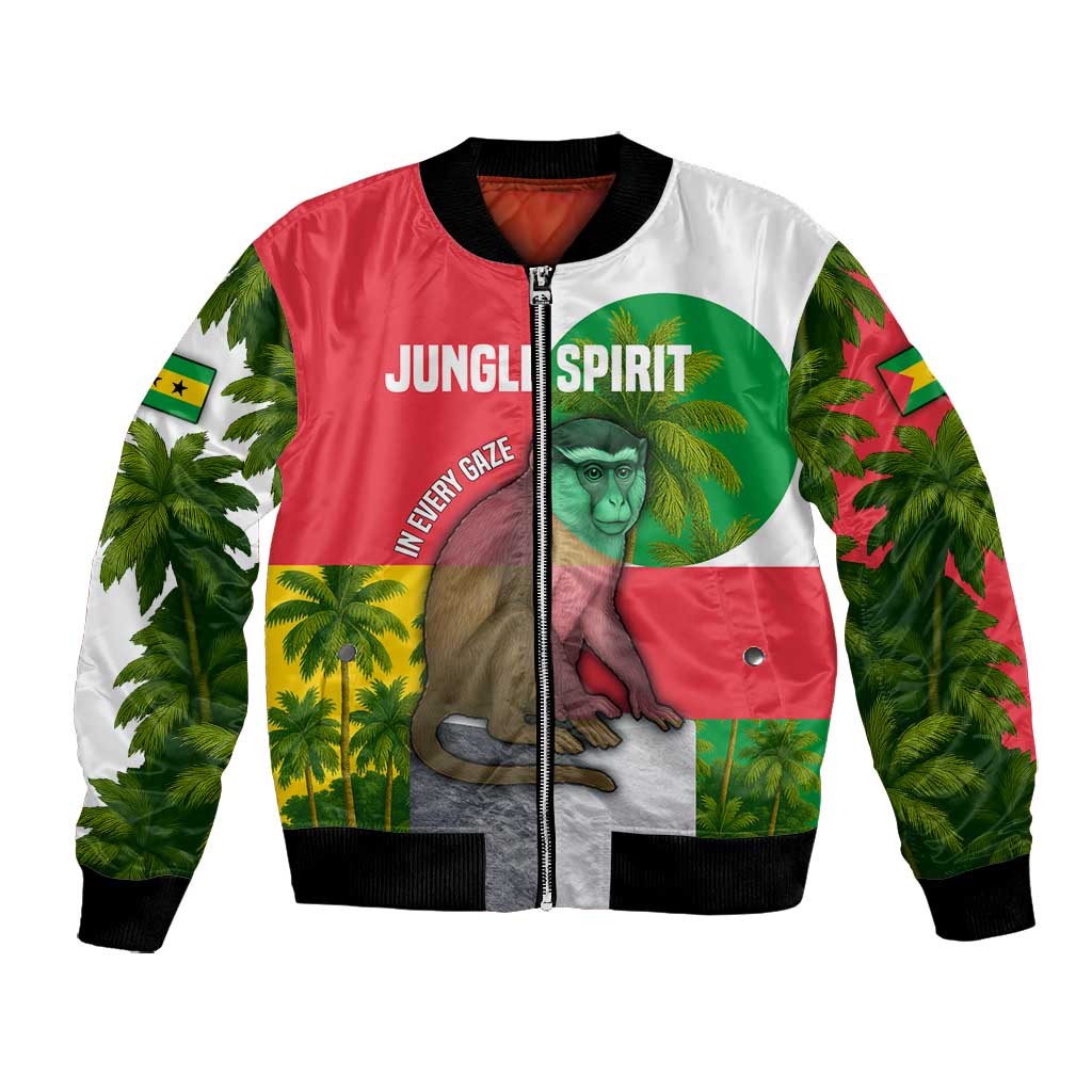 Jungle Spirit Monkey Bomber Jacket Sao Tome and Principe Tropical Flag Color - African Pride