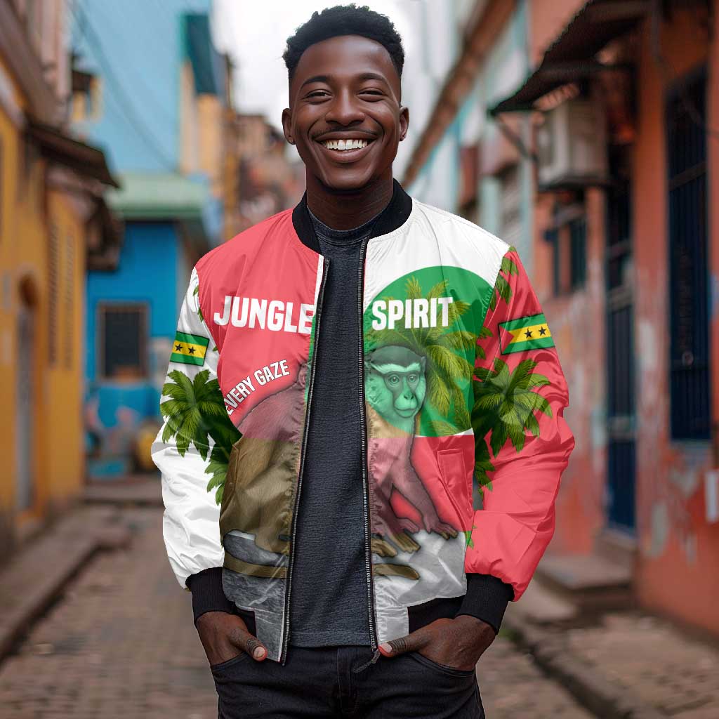 Jungle Spirit Monkey Bomber Jacket Sao Tome and Principe Tropical Flag Color - African Pride