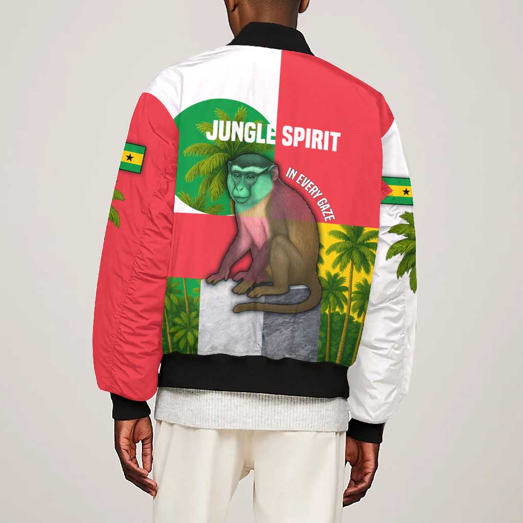Jungle Spirit Monkey Bomber Jacket Sao Tome and Principe Tropical Flag Color - African Pride