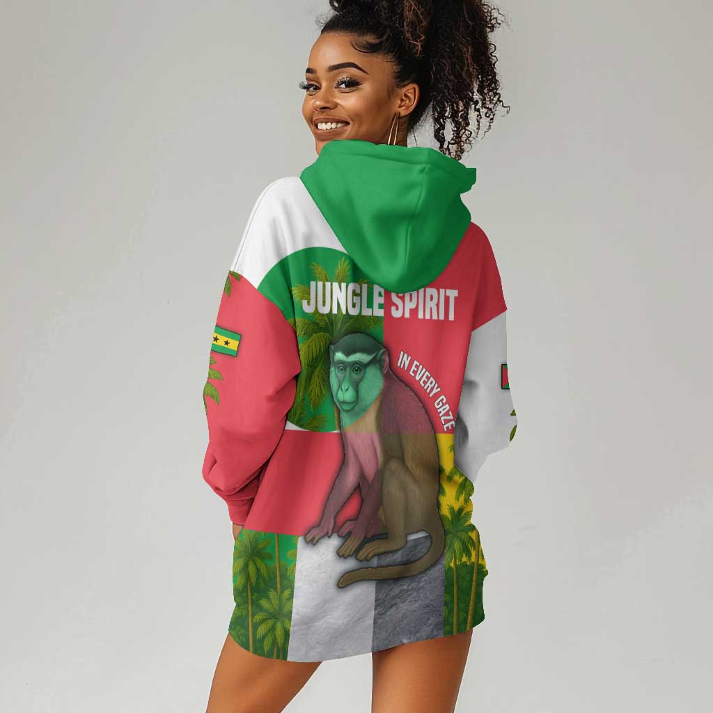 Jungle Spirit Monkey Hoodie Dress Sao Tome and Principe Tropical Flag Color - African Pride