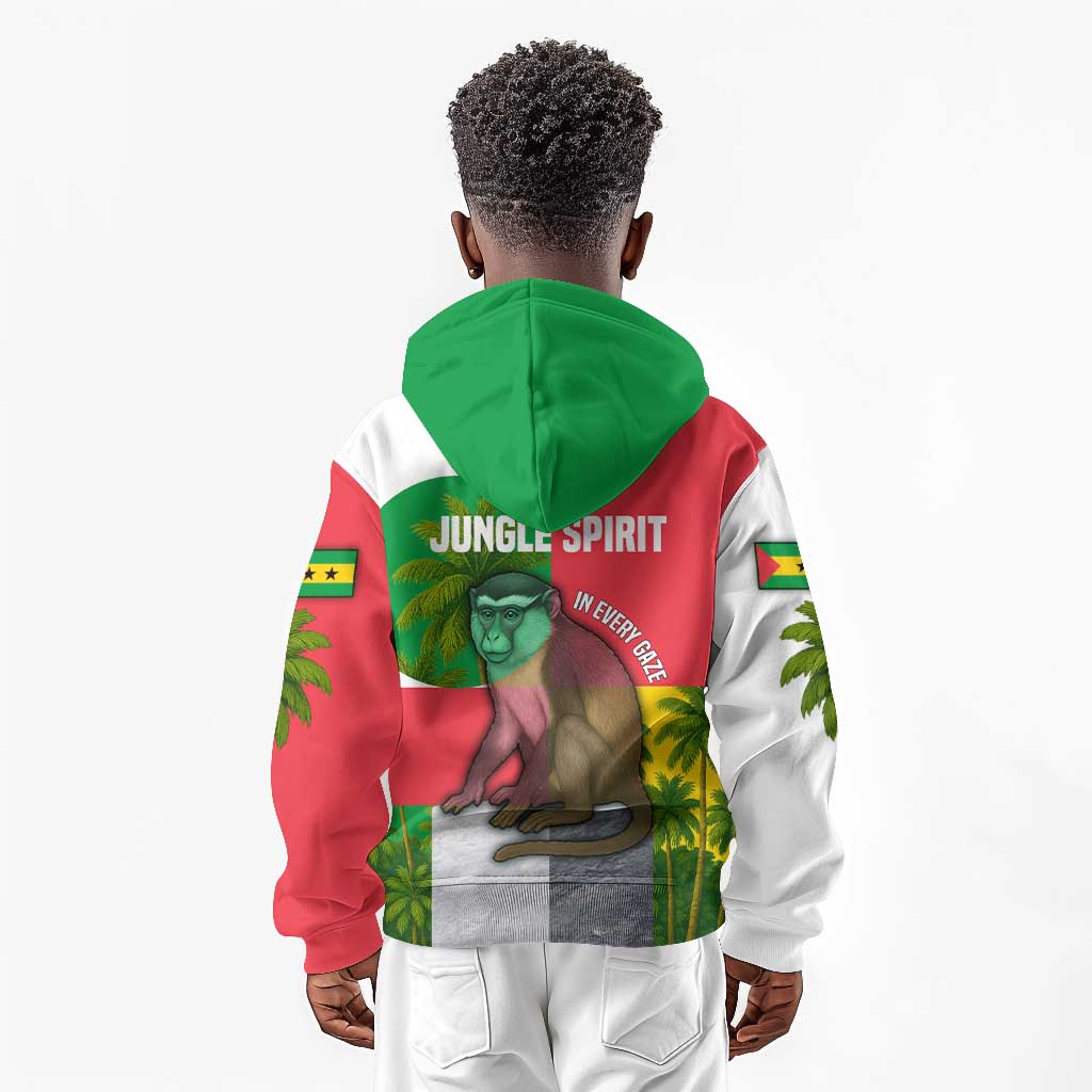 Jungle Spirit Monkey Kid Hoodie Sao Tome and Principe Tropical Flag Color - African Pride