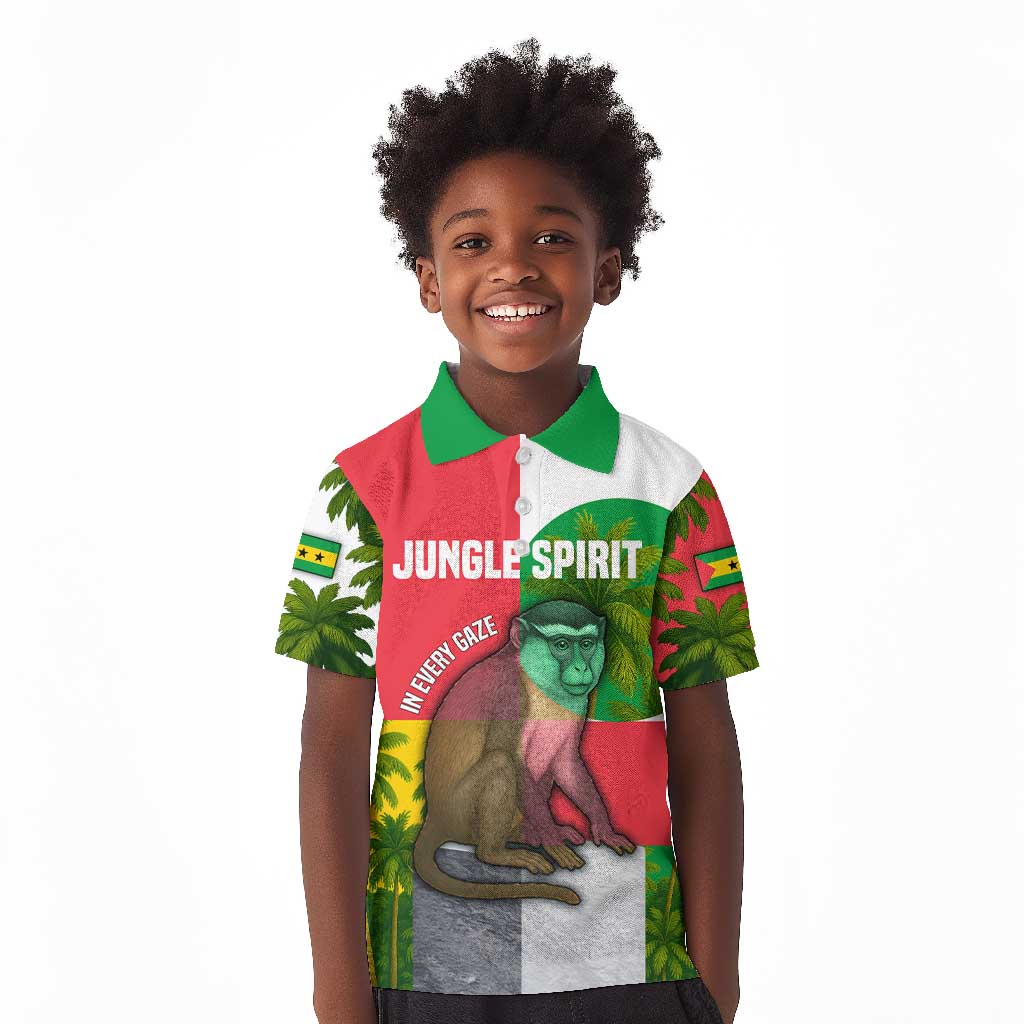 Jungle Spirit Monkey Kid Polo Shirt Sao Tome and Principe Tropical Flag Color - African Pride