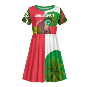 Jungle Spirit Monkey Kid Short Sleeve Dress Sao Tome and Principe Tropical Flag Color - African Pride