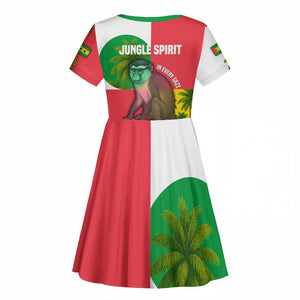 Jungle Spirit Monkey Kid Short Sleeve Dress Sao Tome and Principe Tropical Flag Color - African Pride
