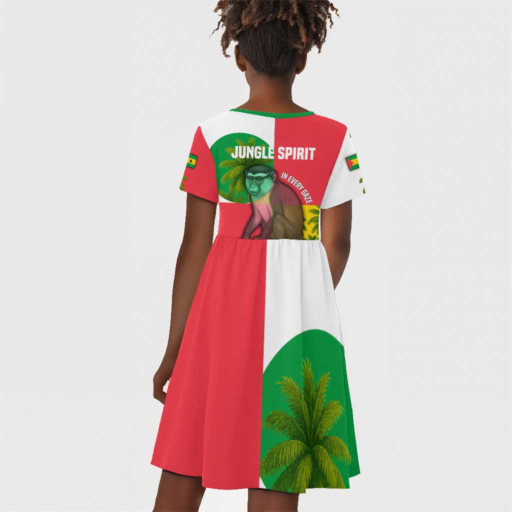 Jungle Spirit Monkey Kid Short Sleeve Dress Sao Tome and Principe Tropical Flag Color - African Pride