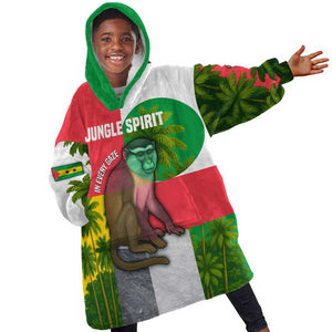 Jungle Spirit Monkey Kid Wearable Blanket Hoodie Sao Tome and Principe Tropical Flag Color - African Pride