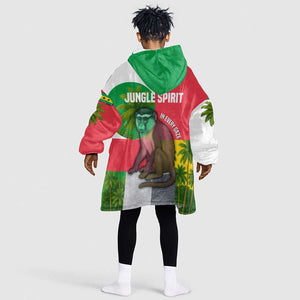 Jungle Spirit Monkey Kid Wearable Blanket Hoodie Sao Tome and Principe Tropical Flag Color - African Pride