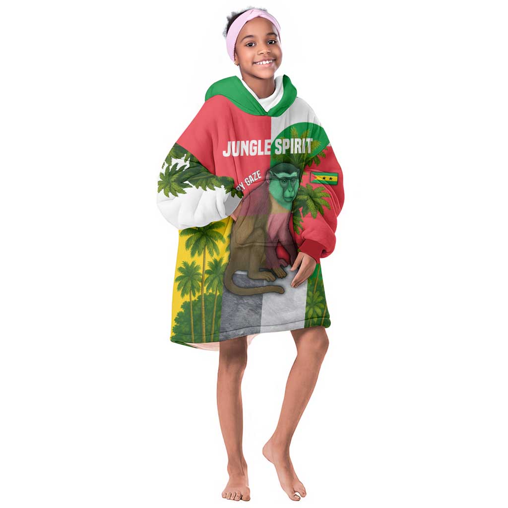 Jungle Spirit Monkey Kid Wearable Blanket Hoodie Sao Tome and Principe Tropical Flag Color - African Pride