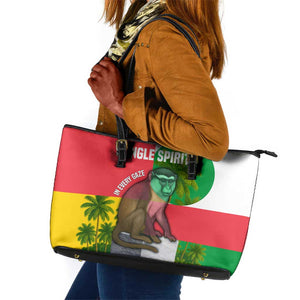 Jungle Spirit Monkey Leather Tote Bag Sao Tome and Principe Tropical Flag Color - African Pride