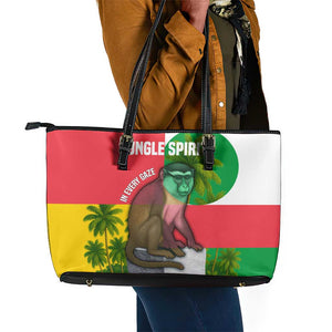 Jungle Spirit Monkey Leather Tote Bag Sao Tome and Principe Tropical Flag Color - African Pride