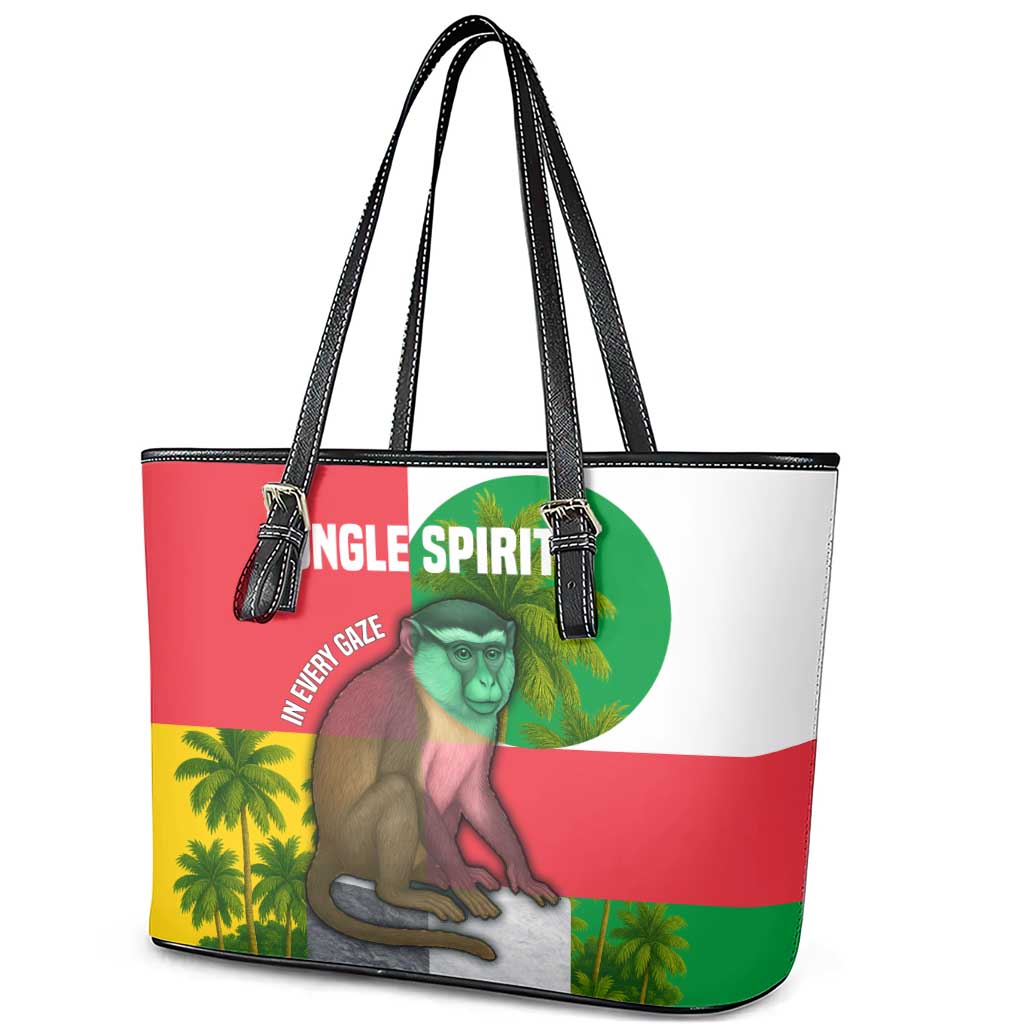 Jungle Spirit Monkey Leather Tote Bag Sao Tome and Principe Tropical Flag Color - African Pride