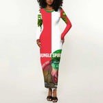 Jungle Spirit Monkey Long Sleeve Bodycon Dress Sao Tome and Principe Tropical Flag Color - African Pride