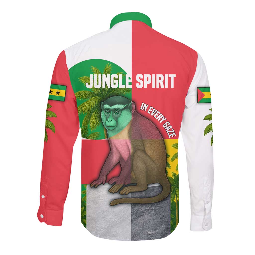 Jungle Spirit Monkey Long Sleeve Button Shirt Sao Tome and Principe Tropical Flag Color - African Pride