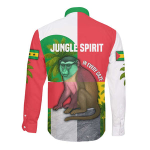 Jungle Spirit Monkey Long Sleeve Button Shirt Sao Tome and Principe Tropical Flag Color - African Pride