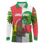 Jungle Spirit Monkey Long Sleeve Polo Shirt Sao Tome and Principe Tropical Flag Color - African Pride