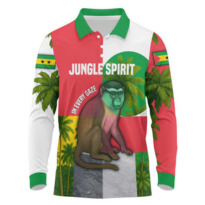 Jungle Spirit Monkey Long Sleeve Polo Shirt Sao Tome and Principe Tropical Flag Color - African Pride