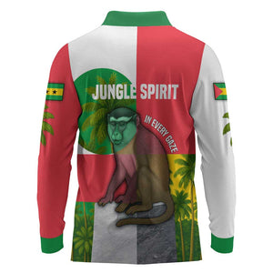 Jungle Spirit Monkey Long Sleeve Polo Shirt Sao Tome and Principe Tropical Flag Color - African Pride