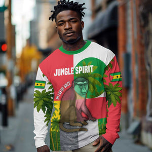 Jungle Spirit Monkey Long Sleeve Shirt Sao Tome and Principe Tropical Flag Color - African Pride