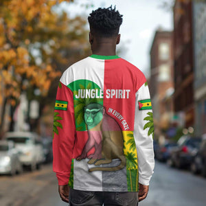 Jungle Spirit Monkey Long Sleeve Shirt Sao Tome and Principe Tropical Flag Color - African Pride